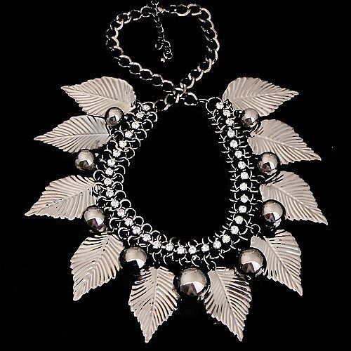 Round Balls and Leaf Shapes and White CZ's Necklace Round Balls and Leaf Shapes and White CZ's Necklace
