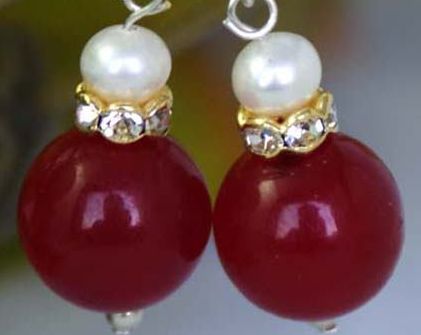 White Stone Dyed Red Bead Earrings White Stone Dyed Red Bead Earrings