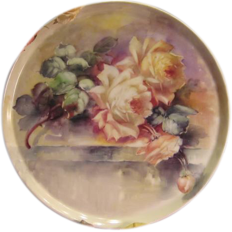 Breathtaking LARGE 15 3/4" ROMANTIC TEA ROSES Antique Limoges French Hand Painted Victorian Canvas Art Plaque Tray Charger Tressemann and Vogt T&V circa 1900 Breathtaking LARGE 15 3/4" ROMANTIC TEA ROSES Antique Limoges French Hand Painted Victorian Canvas Art Plaque Tray Charger Tressemann and Vogt T&V circa 1900