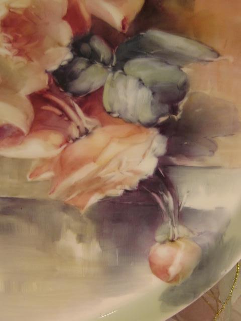 Breathtaking LARGE 15 3/4" ROMANTIC TEA ROSES Antique Limoges French Hand Painted Victorian Canvas Art Plaque Tray Charger Tressemann and Vogt T&V circa 1900 Breathtaking LARGE 15 3/4" ROMANTIC TEA ROSES Antique Limoges French Hand Painted Victorian Canvas Art Plaque Tray Charger Tressemann and Vogt T&V circa 1900