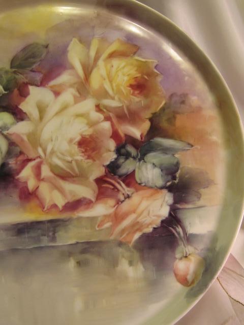 Breathtaking LARGE 15 3/4" ROMANTIC TEA ROSES Antique Limoges French Hand Painted Victorian Canvas Art Plaque Tray Charger Tressemann and Vogt T&V circa 1900 Breathtaking LARGE 15 3/4" ROMANTIC TEA ROSES Antique Limoges French Hand Painted Victorian Canvas Art Plaque Tray Charger Tressemann and Vogt T&V circa 1900