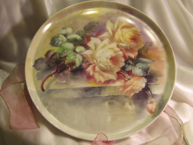 Breathtaking LARGE 15 3/4" ROMANTIC TEA ROSES Antique Limoges French Hand Painted Victorian Canvas Art Plaque Tray Charger Tressemann and Vogt T&V circa 1900 Breathtaking LARGE 15 3/4" ROMANTIC TEA ROSES Antique Limoges French Hand Painted Victorian Canvas Art Plaque Tray Charger Tressemann and Vogt T&V circa 1900