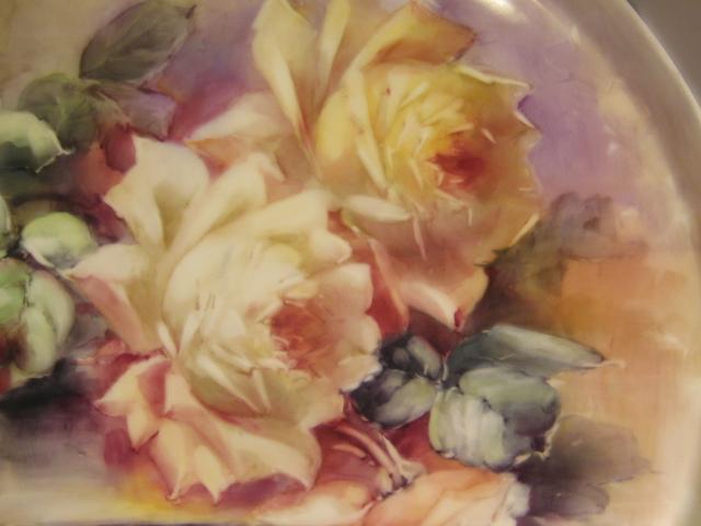 Breathtaking LARGE 15 3/4" ROMANTIC TEA ROSES Antique Limoges French Hand Painted Victorian Canvas Art Plaque Tray Charger Tressemann and Vogt T&V circa 1900 Breathtaking LARGE 15 3/4" ROMANTIC TEA ROSES Antique Limoges French Hand Painted Victorian Canvas Art Plaque Tray Charger Tressemann and Vogt T&V circa 1900