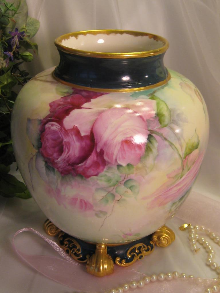 Absolutely Magnificent PINK BURGUNDY WINE and YELLOW ROSES Once in a Lifetime Exceptional Antique Porcelain Ceramic Art Company Belleek Footed Vase Jardiniere Hand Painted Fabulous Beauty Stunning Ornate Gold Work Artist Signed "S.H. Read ~ May 1905" Absolutely Magnificent PINK BURGUNDY WINE and YELLOW ROSES Once in a Lifetime Exceptional Antique Porcelain Ceramic Art Company Belleek Footed Vase Jardiniere Hand Painted Fabulous Beauty Stunning Ornate Gold Work Artist Signed "S.H. Read ~ May 1905"