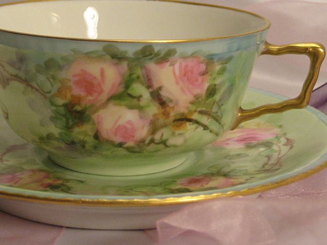 "FRENCH BABY PINK ROSES TEA CUP & SAUCER" Antique Limoges France Teacup & Saucer Hand Painted Vintage Victorian Floral Art China Painting 19th Century American China Painter Circa 1900 "FRENCH BABY PINK ROSES TEA CUP & SAUCER" Antique Limoges France Teacup & Saucer Hand Painted Vintage Victorian Floral Art China Painting 19th Century American China Painter Circa 1900