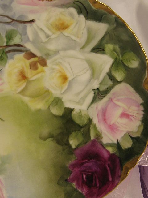 "FRENCH TEA ROSES PERFECTION" Gorgeous Antique Limoges France Hand Painted Decorative Art Cabinet Plate Haviland & Co circa 1893 - 1930 "FRENCH TEA ROSES PERFECTION" Gorgeous Antique Limoges France Hand Painted Decorative Art Cabinet Plate Haviland & Co circa 1893 - 1930