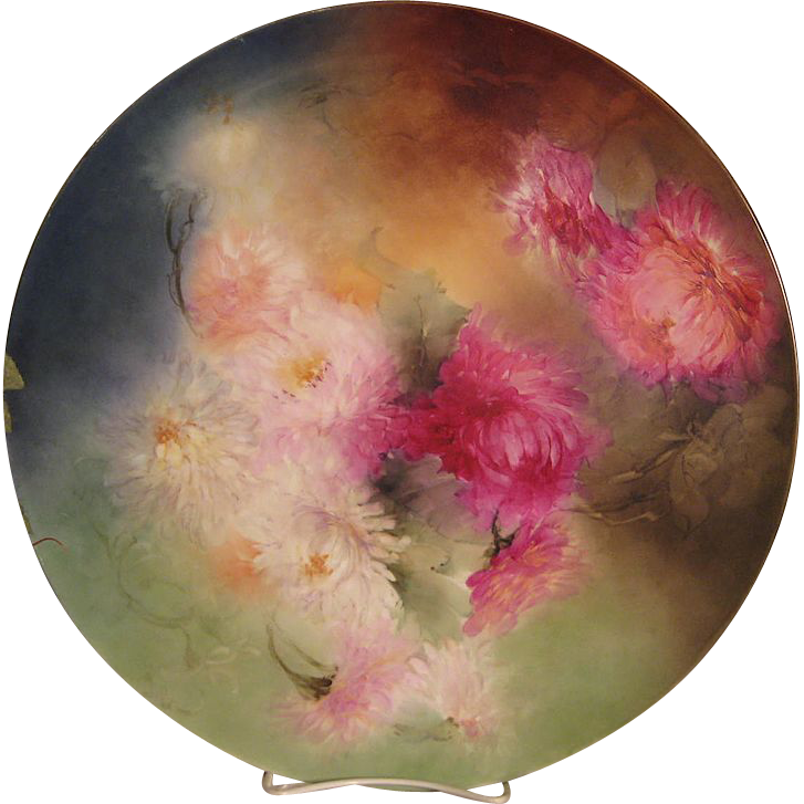 "STUNNING VICTORIAN MUMS" Absolutely Stunning Large 16" Antique Hand Painted Limoges France Charger Plaque Tray Plate Vintage Victorian Heirloom Floral Art China Painting Original ONE-OF-A-KIND Handmade Artistry Fine French Jean Pouyat Circa 1900 "STUNNING VICTORIAN MUMS" Absolutely Stunning Large 16" Antique Hand Painted Limoges France Charger Plaque Tray Plate Vintage Victorian Heirloom Floral Art China Painting Original ONE-OF-A-KIND Handmade Artistry Fine French Jean Pouyat Circa 1900