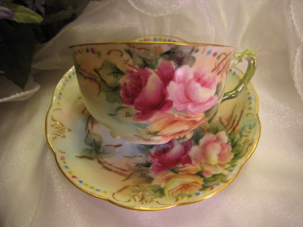 Beautiful FRENCH ROSES TEA CUP & SAUCER" ~ Antique France Limoges French Hand Painted Vintage Victorian Fine Floral Art China Painting Artwork Old European Porcelain 19th Century Circa 1890 Beautiful FRENCH ROSES TEA CUP & SAUCER" ~ Antique France Limoges French Hand Painted Vintage Victorian Fine Floral Art China Painting Artwork Old European Porcelain 19th Century Circa 1890