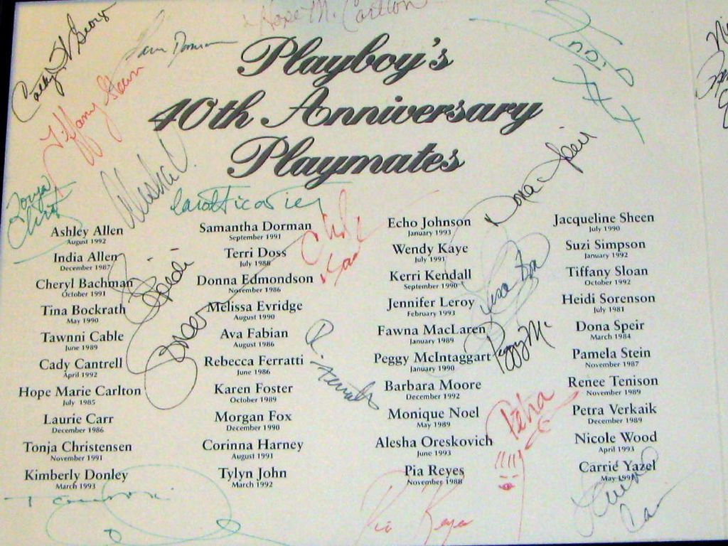 Playboy's 40th Anniversary Platemate's Photo & Autographs Playboy's 40th Anniversary Platemate's Photo & Autographs
