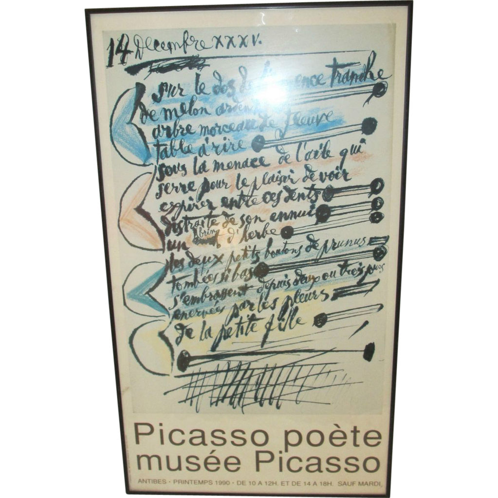 Pablo Picasso Museum Exhibition poster 1990 Antibes Printed in Vallauris Pablo Picasso Museum Exhibition poster 1990 Antibes Printed in Vallauris