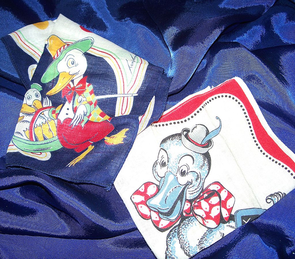 2 Children's 1950's Pictorial hankies by Tom Lamb 2 Children's 1950's Pictorial hankies by Tom Lamb