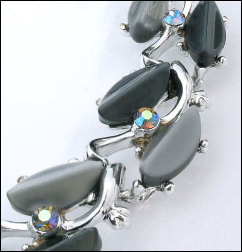 Vintage Moon Glow Lucite, Rhinestone Bracelet, Black, Charcoal Gray, Aurora Borealis Vintage Moon Glow Lucite, Rhinestone Bracelet, Black, Charcoal Gray, Aurora Borealis