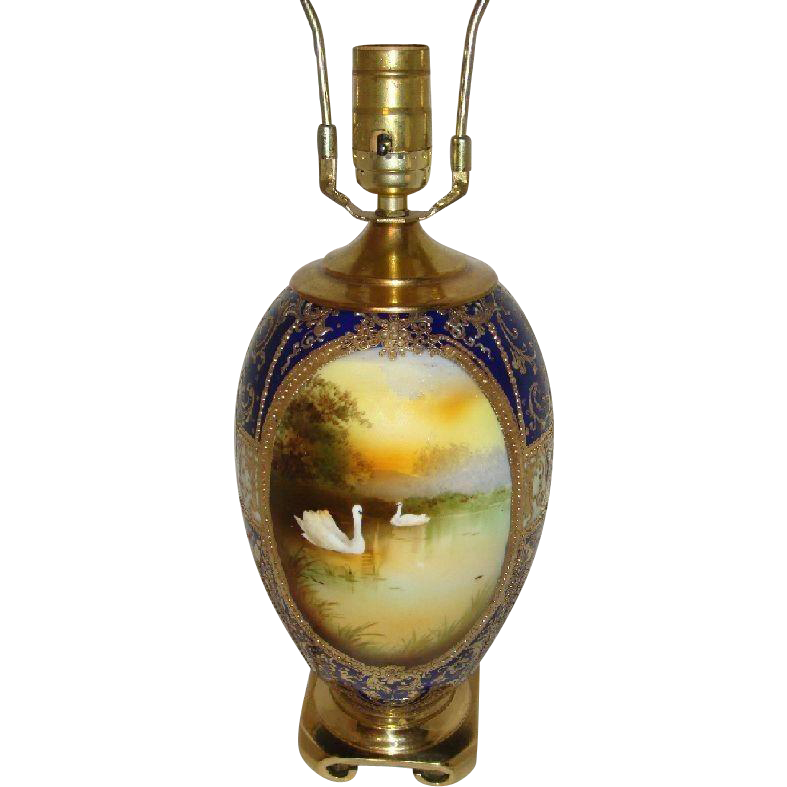 Nippon - Noritake - Cobalt and Gold - Scenic - Swans - Vase - Lamp Nippon - Noritake - Cobalt and Gold - Scenic - Swans - Vase - Lamp