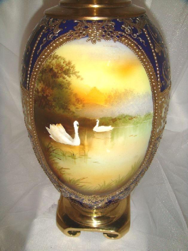 Nippon - Noritake - Cobalt and Gold - Scenic - Swans - Vase - Lamp Nippon - Noritake - Cobalt and Gold - Scenic - Swans - Vase - Lamp