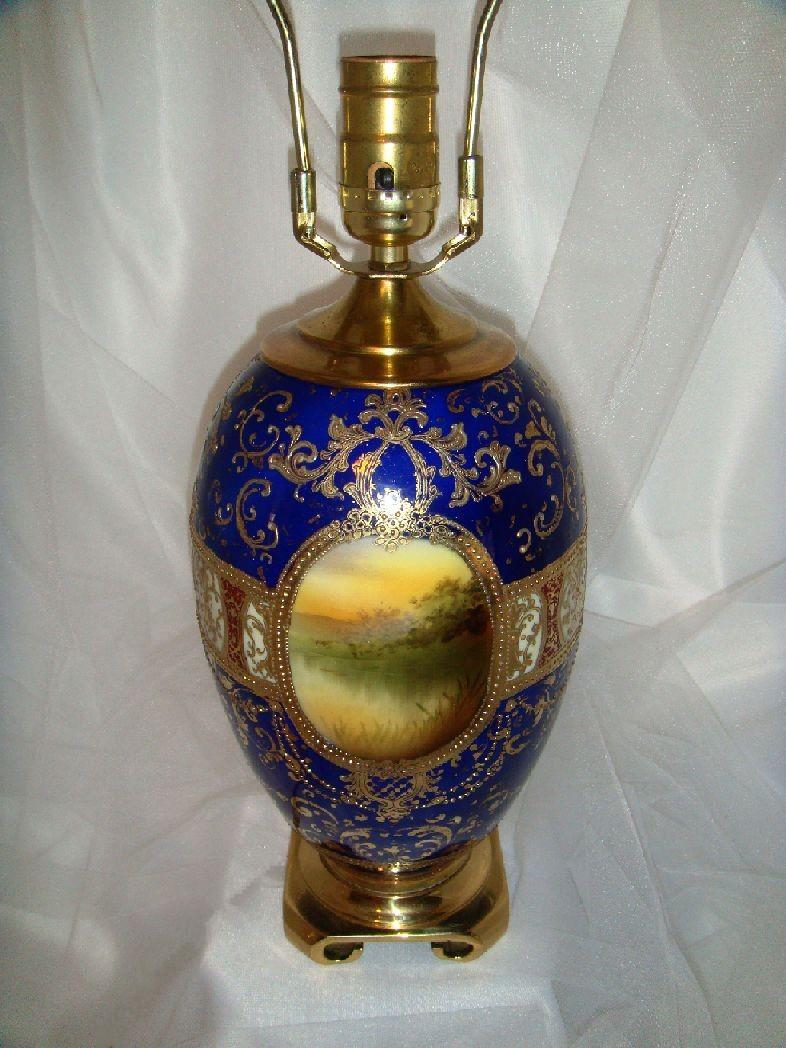 Nippon - Noritake - Cobalt and Gold - Scenic - Swans - Vase - Lamp Nippon - Noritake - Cobalt and Gold - Scenic - Swans - Vase - Lamp