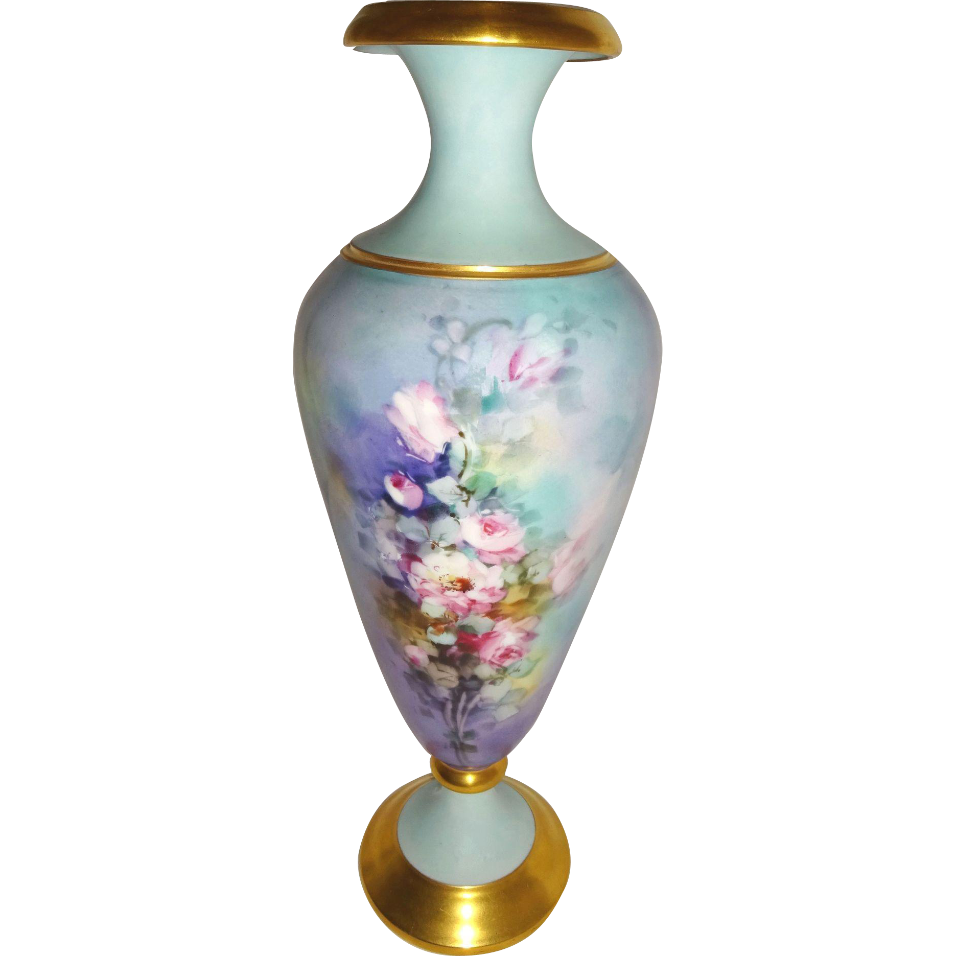 FABULOUS Limoges France Vase Hand Painted Pink Tea Roses from onlyfinelines on Ruby Lane