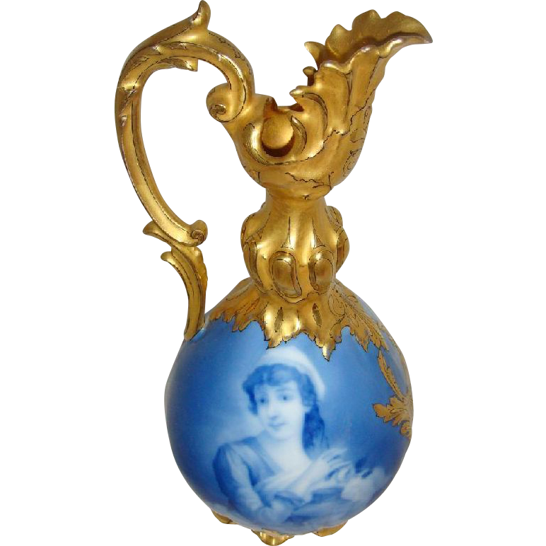 RARE - D&C - Limoges - Flow Blue - Portrait - Urn - Pitcher - Vase - Circa 1900 RARE - D&C - Limoges - Flow Blue - Portrait - Urn - Pitcher - Vase - Circa 1900