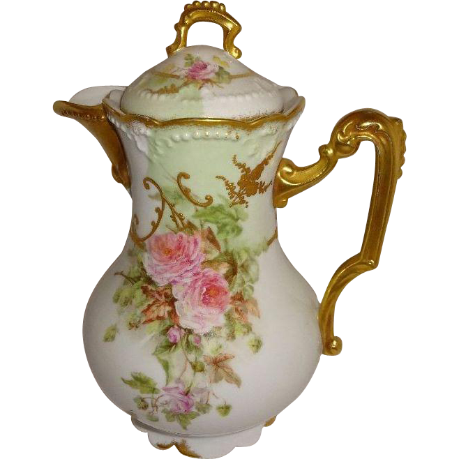 Stunning Limoges Chocolate Pot with Pink Roses Stunning Limoges Chocolate Pot with Pink Roses