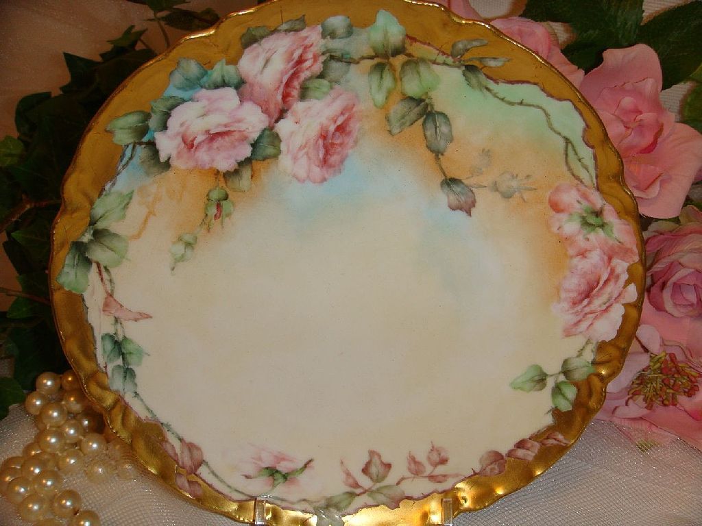 Lovely Haviland Limoges Plate with Hand Painted Pink Roses Lovely Haviland Limoges Plate with Hand Painted Pink Roses