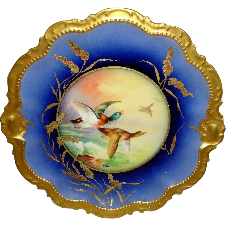 Stunning Limoges Game Plate Hand Painted and Signed Mullier Stunning Limoges Game Plate Hand Painted and Signed Mullier