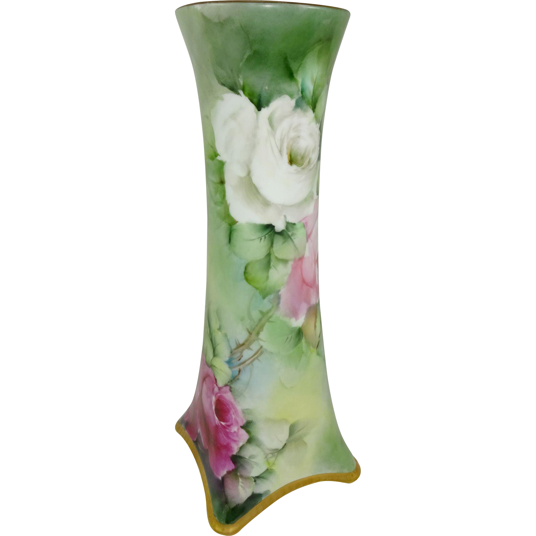 BEAUTIFUL Bavaria Vase with Hand Painted Roses - - Artist Signed BEAUTIFUL Bavaria Vase with Hand Painted Roses - - Artist Signed