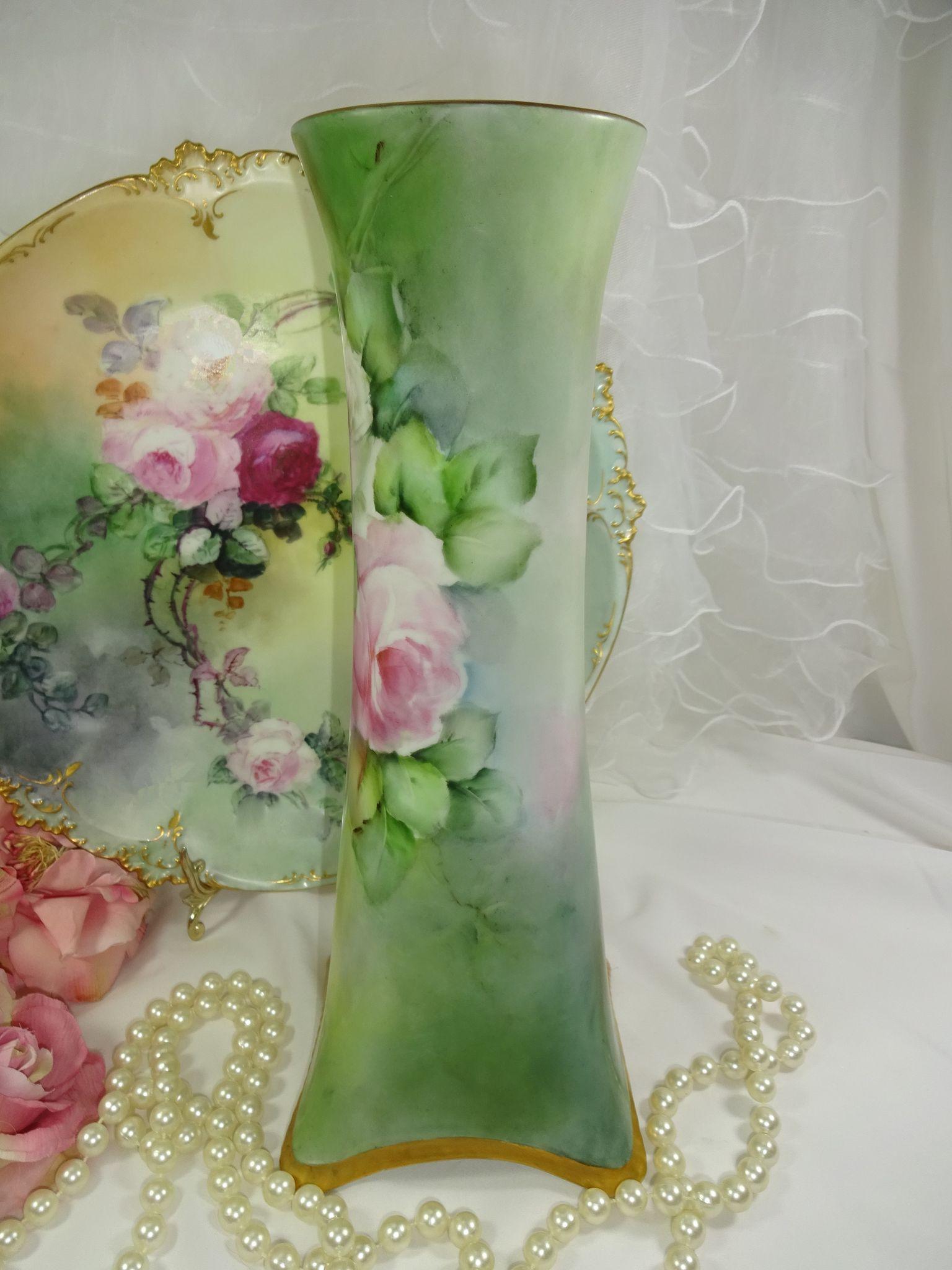 BEAUTIFUL Bavaria Vase with Hand Painted Roses - - Artist Signed BEAUTIFUL Bavaria Vase with Hand Painted Roses - - Artist Signed
