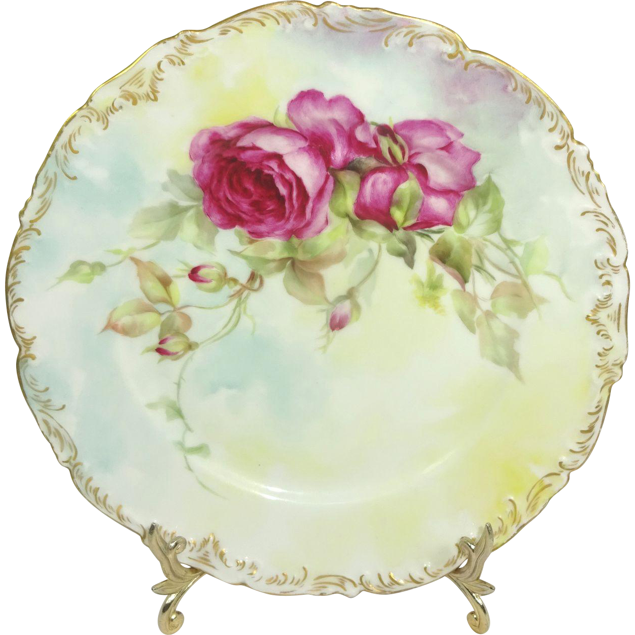 BEAUTIFUL T&V Limoges Plate with Hand Painted Roses BEAUTIFUL T&V Limoges Plate with Hand Painted Roses