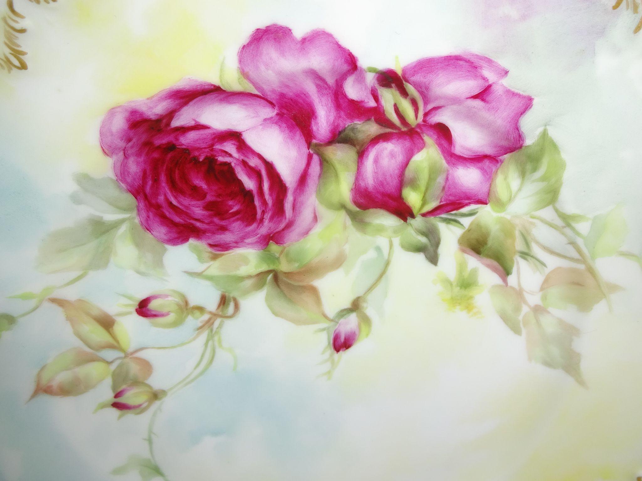BEAUTIFUL T&V Limoges Plate with Hand Painted Roses BEAUTIFUL T&V Limoges Plate with Hand Painted Roses