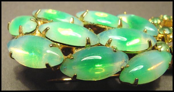 Striking Green Opalescent & Rhinestone Cluster Brooch Striking Green Opalescent & Rhinestone Cluster Brooch