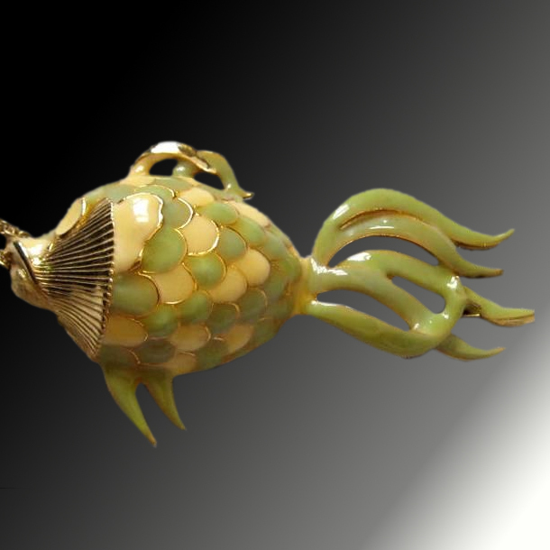 Extraordinary Extra Large Enameled Fish Necklace Extraordinary Extra Large Enameled Fish Necklace