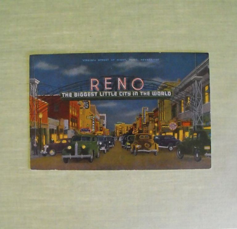 Postcard: Reno's Virginia Street 1930s/40s on linen stock Postcard: Reno's Virginia Street 1930s/40s on linen stock