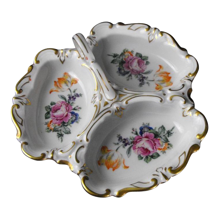 V.E.B. Henneberg Porzellan jlmenau Tri Bowl Condiment Circa -1949-1990 V.E.B. Henneberg Porzellan jlmenau Tri Bowl Condiment Circa -1949-1990