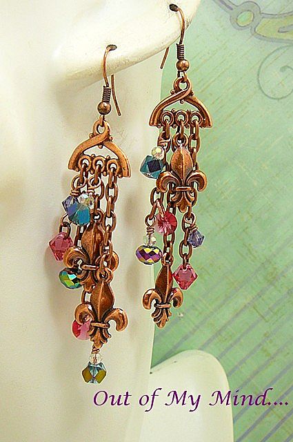 Copper Fleur de Lis ~ Out of My Mind Asymmetrical Earrings Copper Fleur de Lis ~ Out of My Mind Asymmetrical Earrings