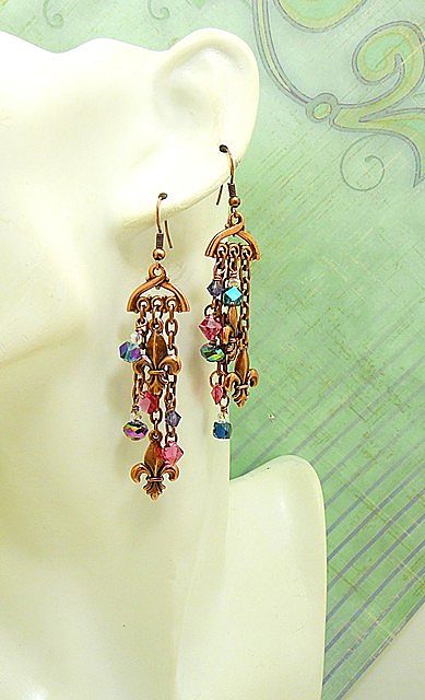 Copper Fleur de Lis ~ Out of My Mind Asymmetrical Earrings Copper Fleur de Lis ~ Out of My Mind Asymmetrical Earrings
