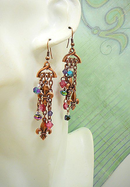 Copper Fleur de Lis ~ Out of My Mind Asymmetrical Earrings Copper Fleur de Lis ~ Out of My Mind Asymmetrical Earrings