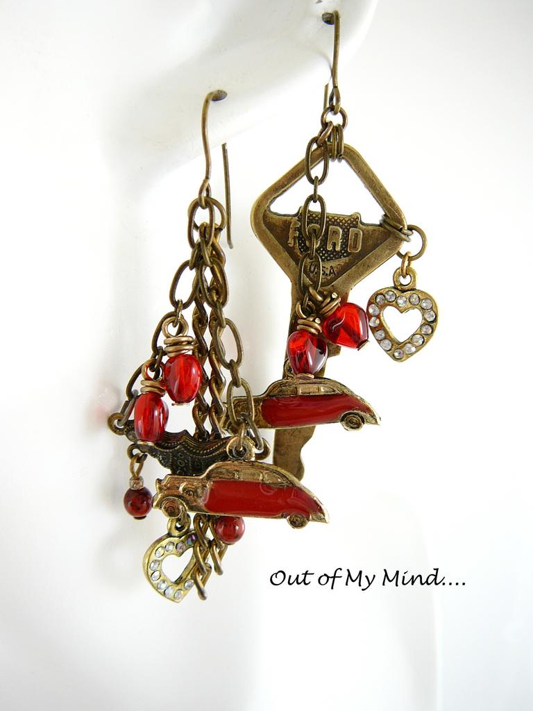 I 'Heart' My Ford! ~ Out of My Mind Asymmetrical Earrings I 'Heart' My Ford! ~ Out of My Mind Asymmetrical Earrings