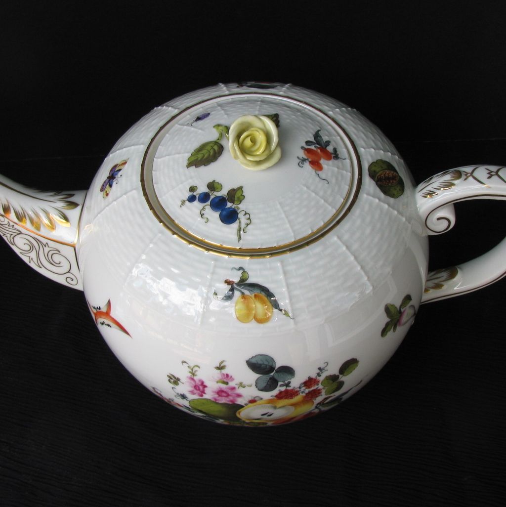 Herend Fruits and Flowers Teapot, Rare Colossal 20 Cup Size, Vintage Herend Fruits and Flowers Teapot, Rare Colossal 20 Cup Size, Vintage