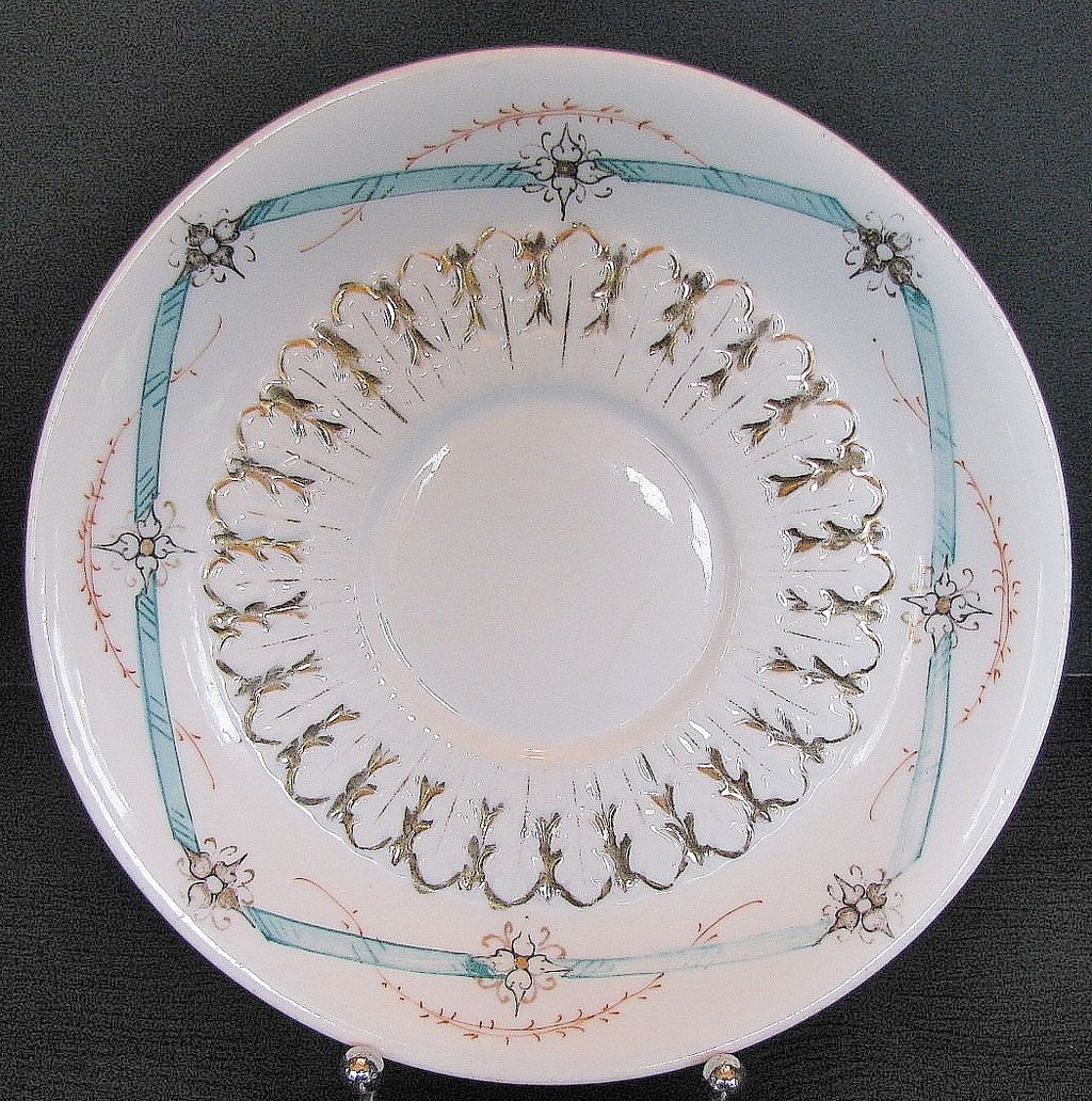 Bodley Breakfast Cup & Saucer, Blue Ribbons & Flowers, Antique English c1875 Bodley Breakfast Cup & Saucer, Blue Ribbons & Flowers, Antique English c1875