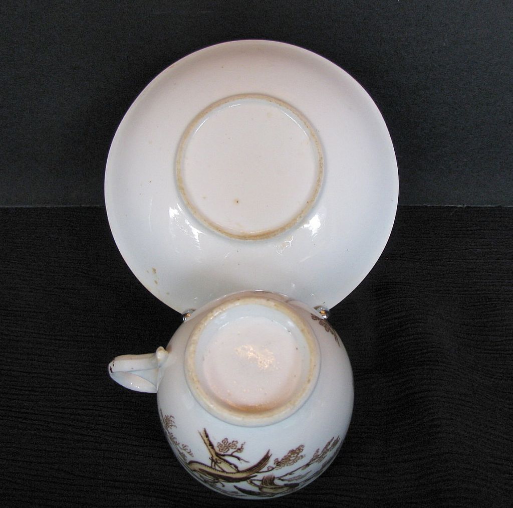 English Cup & Saucer, Ring Handle,Transferware, Pheasants, Antique 19th C English Cup & Saucer, Ring Handle,Transferware, Pheasants, Antique 19th C