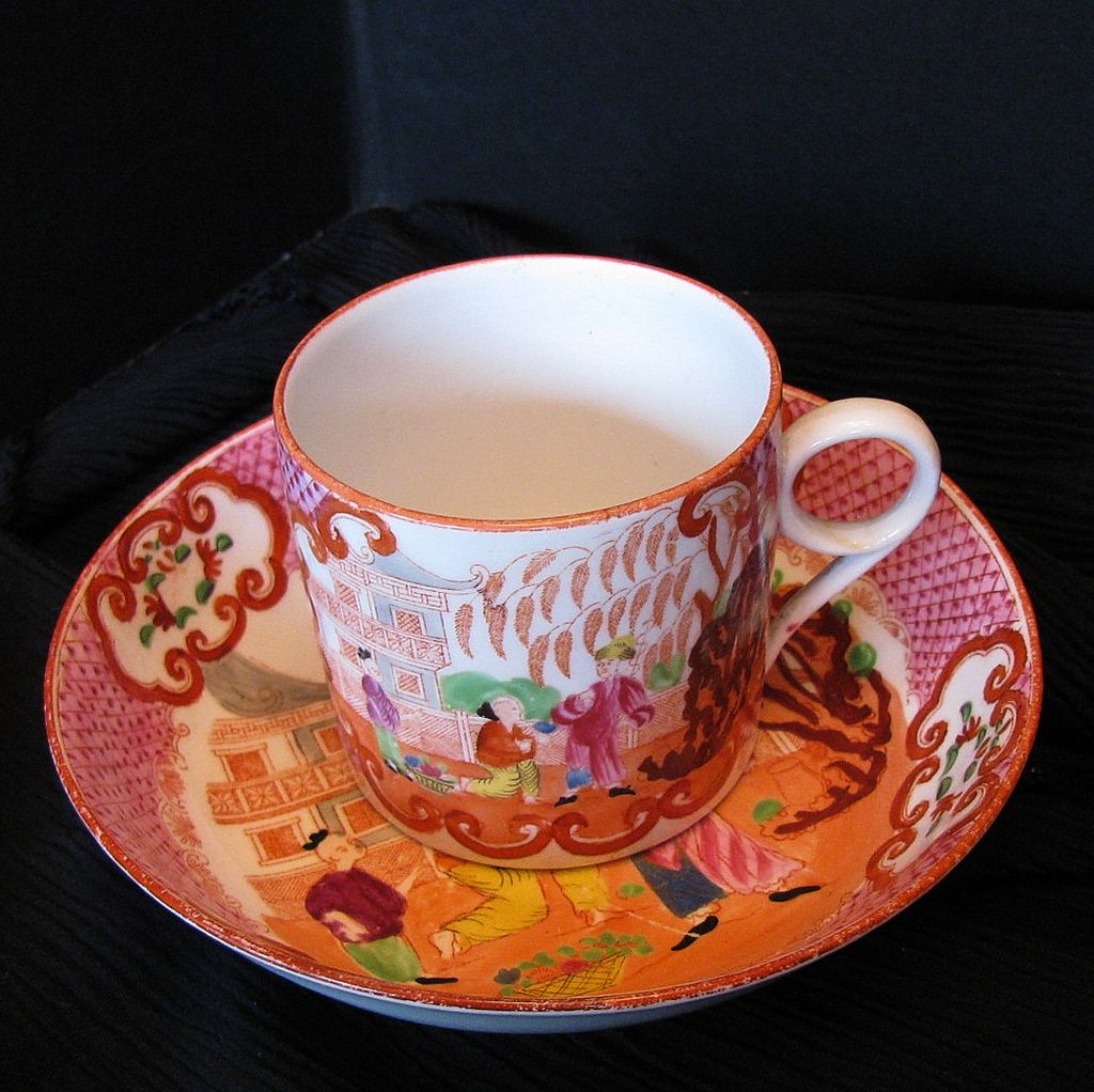 Joseph Machin Coffee Can/Cup & Saucer, Chinoiserie, "The Proposal", Antique English c1810 Joseph Machin Coffee Can/Cup & Saucer, Chinoiserie, "The Proposal", Antique English c1810