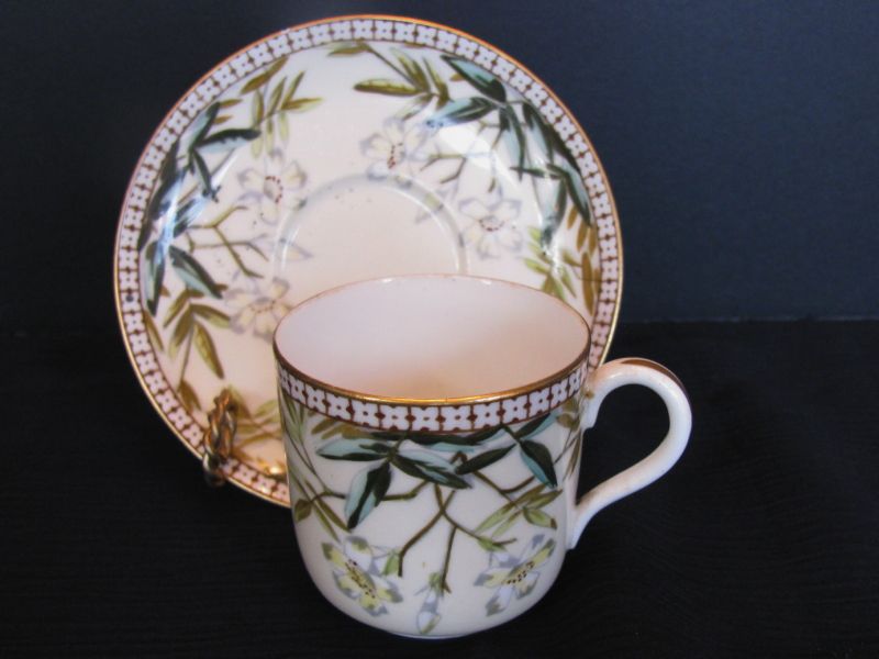 Bodley China Cup & Saucer, Antique 19thC English Staffordshire Bodley China Cup & Saucer, Antique 19thC English Staffordshire