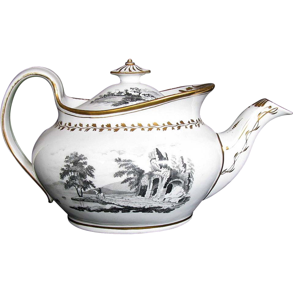 Rare New Hall Teapot, Signed, Prow Shaped, Antique c1805 English Rare New Hall Teapot, Signed, Prow Shaped, Antique c1805 English