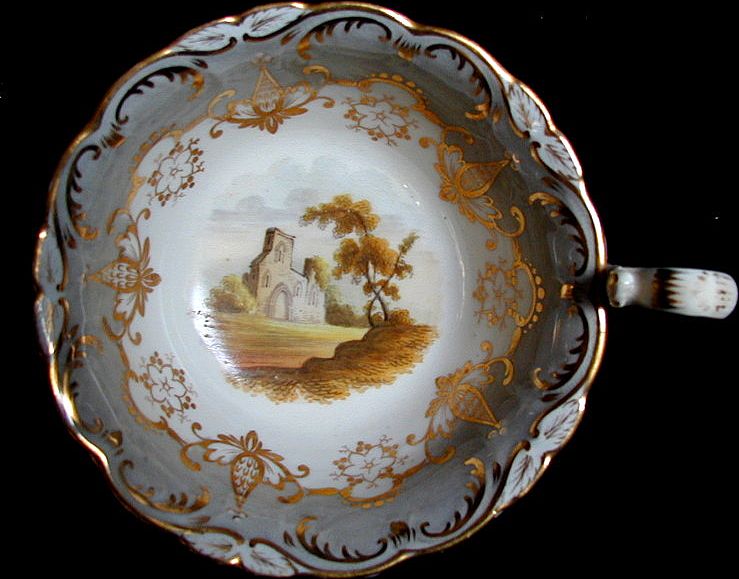 Coalport Cup & Saucer, Hand Painted Landscapes, Antique 19th C English Coalport Cup & Saucer, Hand Painted Landscapes, Antique 19th C English