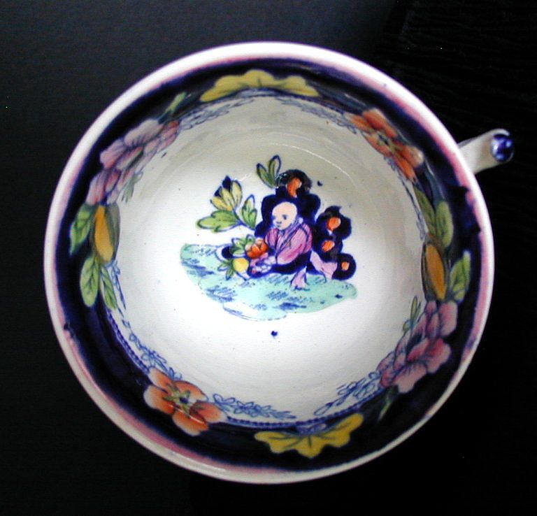 Rathbone Chinoiserie Cup & Saucer,Boy with Tray, Antique 19th C English Rathbone Chinoiserie Cup & Saucer,Boy with Tray, Antique 19th C English