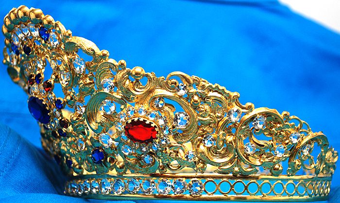 Antique French Jeweled Crown Tiara for Santos or Madonna Antique French Jeweled Crown Tiara for Santos or Madonna