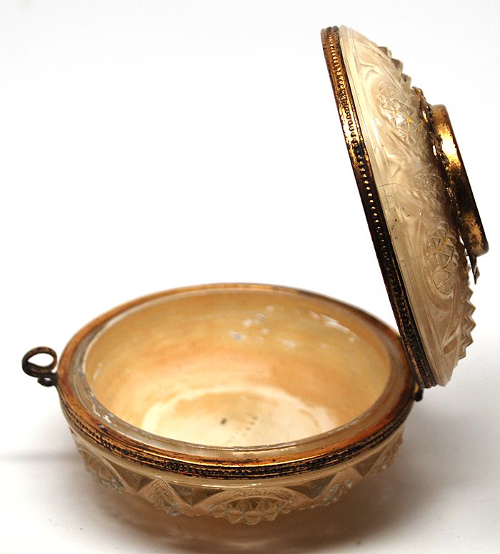 French Glass Vanity Powder Jar with Eglomise Scene of Grenoble French Glass Vanity Powder Jar with Eglomise Scene of Grenoble