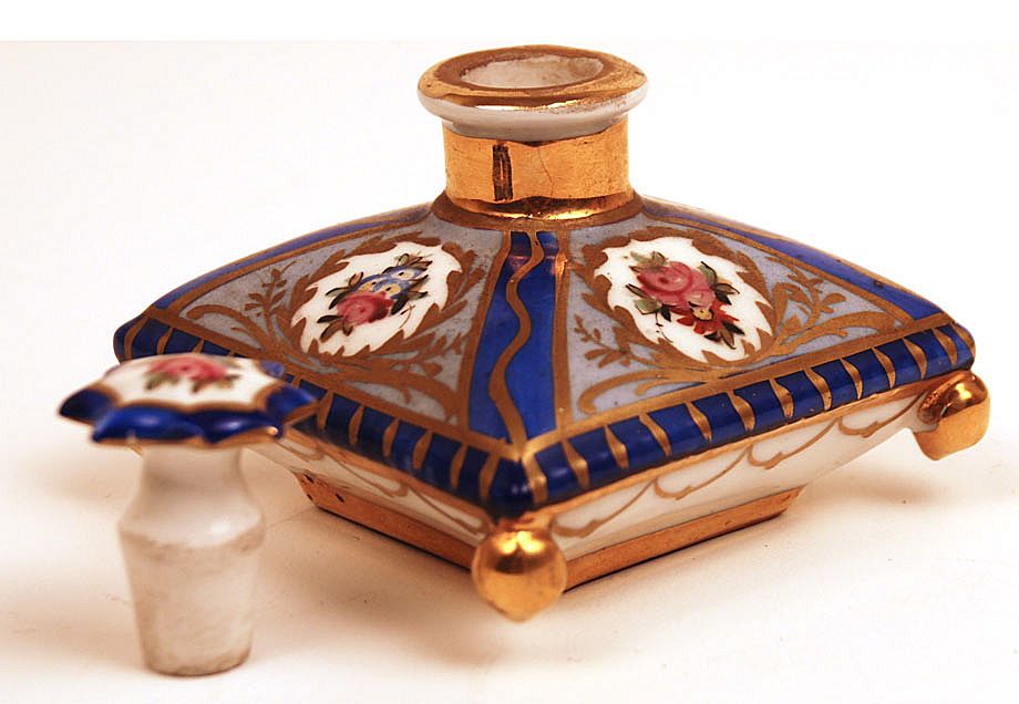 French Hand Painted Porcelain Perfume Jar with Original Bouchon French Hand Painted Porcelain Perfume Jar with Original Bouchon