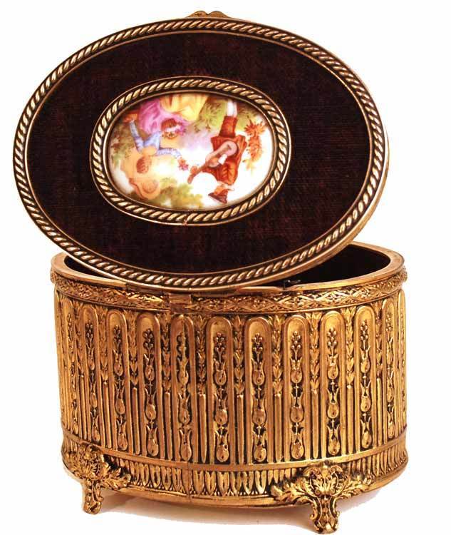 Antique Nineteenth Century French Bronze Music Box with Porcelain Medallion Antique Nineteenth Century French Bronze Music Box with Porcelain Medallion