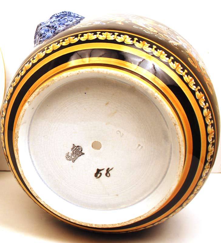 Antique French Faience Gien Renaissance Jardiniere (w/plate) Antique French Faience Gien Renaissance Jardiniere (w/plate)