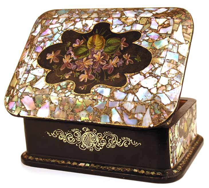 Antique Nineteenth Century Napoleon III Black Lacquer Mother of Pearl Coffre Antique Nineteenth Century Napoleon III Black Lacquer Mother of Pearl Coffre